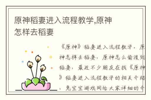 原神稻妻进入流程教学,原神怎样去稻妻