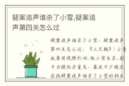 疑案追声谁杀了小雪,疑案追声第四关怎么过