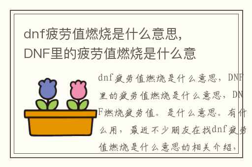 dnf疲劳值燃烧是什么意思,DNF里的疲劳值燃烧是什么意思