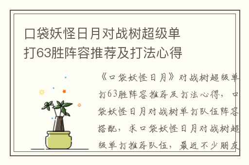 口袋妖怪日月对战树超级单打63胜阵容推荐及打法心得,口袋妖怪日月对战树单打队伍阵容搭配