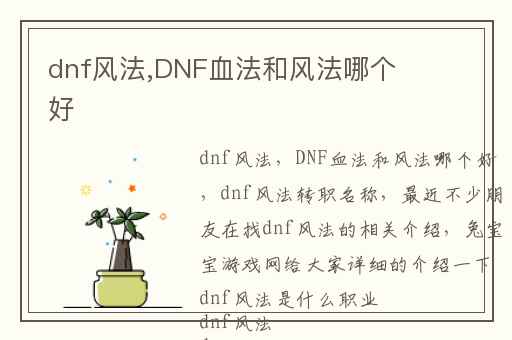 dnf风法,DNF血法和风法哪个好