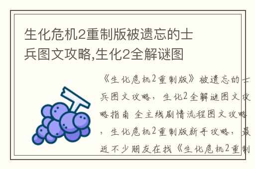 生化危机2重制版被遗忘的士兵图文攻略,生化2全解谜图文攻略指南 全主线剧情流程图文攻略