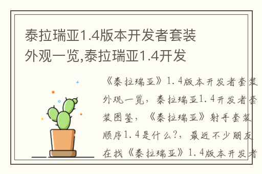 泰拉瑞亚1.4版本开发者套装外观一览,泰拉瑞亚1.4开发者套装图鉴