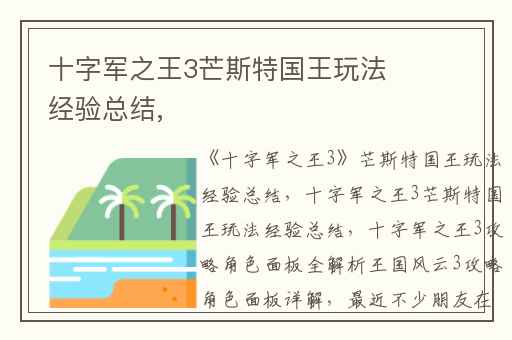 十字军之王3芒斯特国王玩法经验总结,