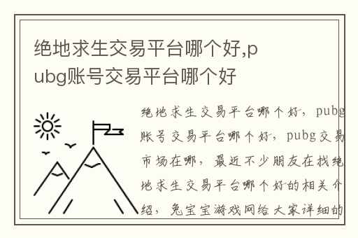 绝地求生交易平台哪个好,pubg账号交易平台哪个好