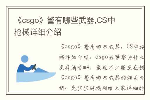 《csgo》警有哪些武器,CS中枪械详细介绍