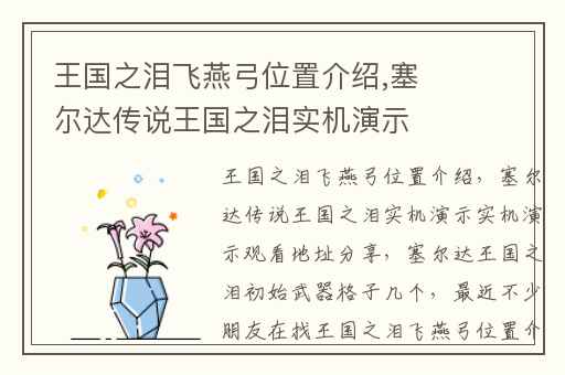 王国之泪飞燕弓位置介绍,塞尔达传说王国之泪实机演示实机演示观看地址分享