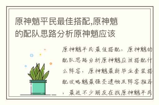 原神魈平民最佳搭配,原神魈的配队思路分析原神魈应该搭配什么阵容