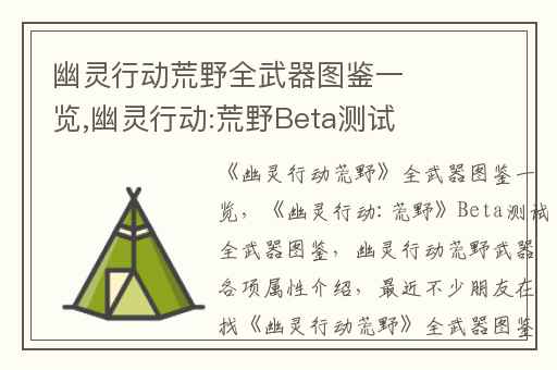幽灵行动荒野全武器图鉴一览,幽灵行动:荒野Beta测试全武器图鉴