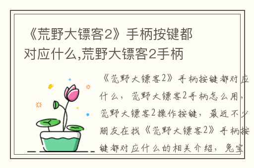 《荒野大镖客2》手柄按键都对应什么,荒野大镖客2手柄怎么用