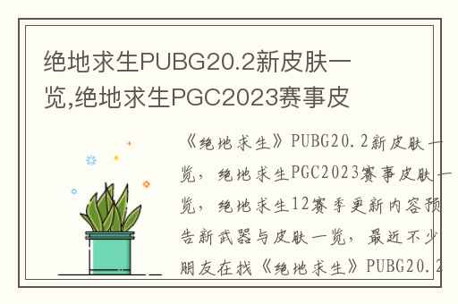 绝地求生PUBG20.2新皮肤一览,绝地求生PGC2023赛事皮肤一览