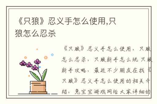 《只狼》忍义手怎么使用,只狼怎么忍杀