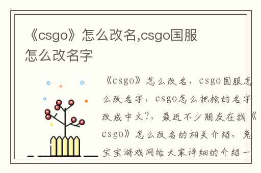 《csgo》怎么改名,csgo国服怎么改名字