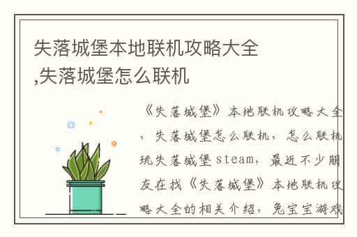 失落城堡本地联机攻略大全,失落城堡怎么联机