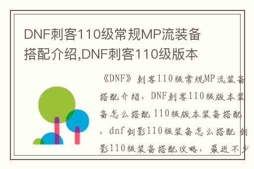 DNF刺客110级常规MP流装备搭配介绍,DNF刺客110级版本装备怎么搭配 110级版本装备搭配