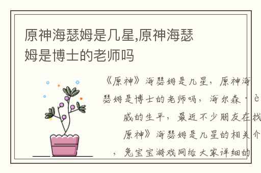 原神海瑟姆是几星,原神海瑟姆是博士的老师吗
