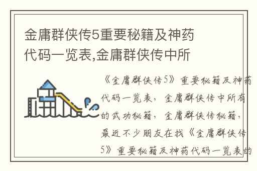 金庸群侠传5重要秘籍及神药代码一览表,金庸群侠传中所有的武功秘籍
