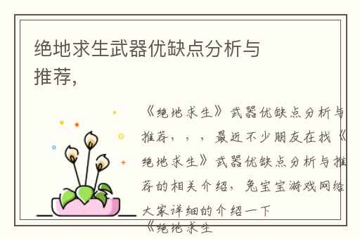 绝地求生武器优缺点分析与推荐,