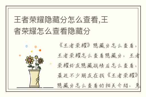 王者荣耀隐藏分怎么查看,王者荣耀怎么查看隐藏分