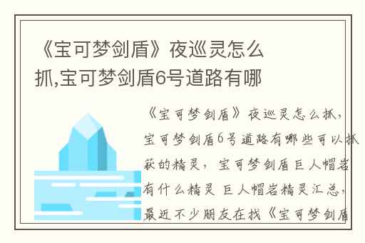 《宝可梦剑盾》夜巡灵怎么抓,宝可梦剑盾6号道路有哪些可以抓获的精灵