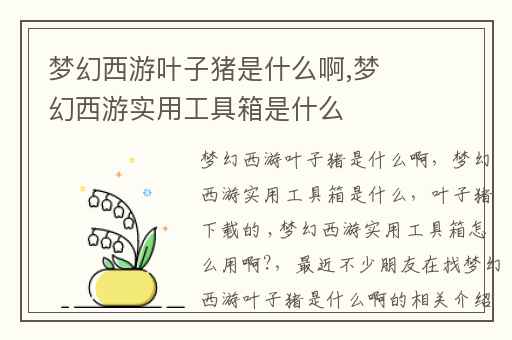 梦幻西游叶子猪是什么啊,梦幻西游实用工具箱是什么