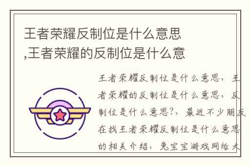王者荣耀反制位是什么意思,王者荣耀的反制位是什么意思