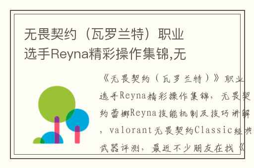 无畏契约（瓦罗兰特）职业选手Reyna精彩操作集锦,无畏契约蕾娜Reyna技能机制及技巧讲解