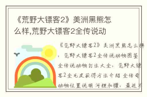 《荒野大镖客2》美洲黑熊怎么样,荒野大镖客2全传说动物图鉴 全传说动物打法大全