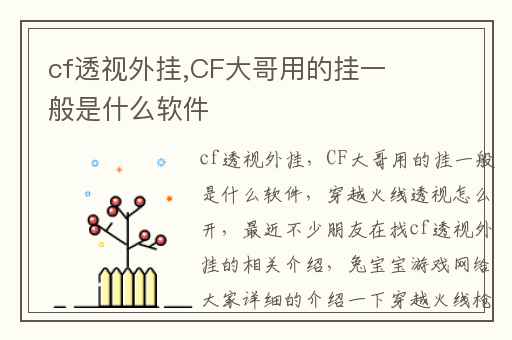 cf透视外挂,CF大哥用的挂一般是什么软件
