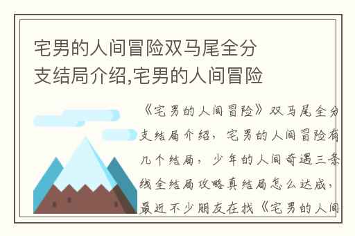 宅男的人间冒险双马尾全分支结局介绍,宅男的人间冒险有几个结局