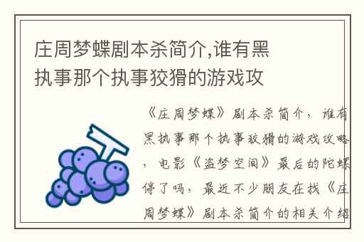 庄周梦蝶剧本杀简介,谁有黑执事那个执事狡猾的游戏攻略