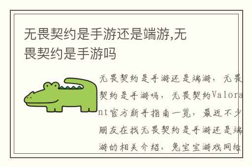 无畏契约是手游还是端游,无畏契约是手游吗