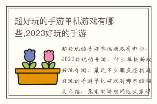 超好玩的手游单机游戏有哪些,2023好玩的手游
