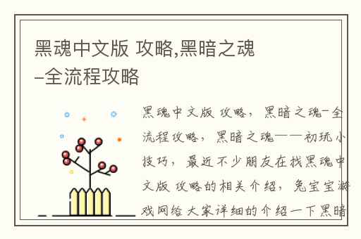 黑魂中文版 攻略,黑暗之魂-全流程攻略