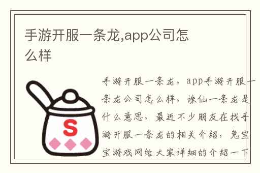 手游开服一条龙,app公司怎么样