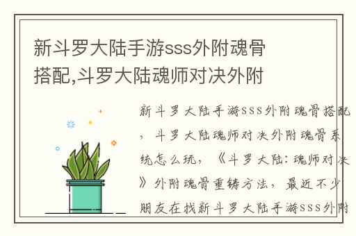 新斗罗大陆手游sss外附魂骨搭配,斗罗大陆魂师对决外附魂骨系统怎么玩