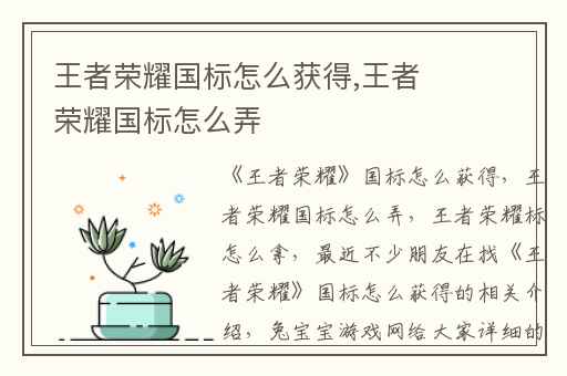 王者荣耀国标怎么获得,王者荣耀国标怎么弄