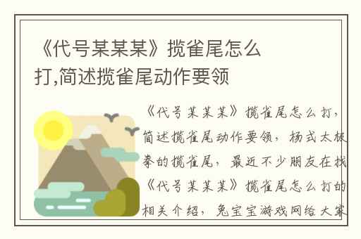 《代号某某某》揽雀尾怎么打,简述揽雀尾动作要领