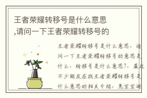 王者荣耀转移号是什么意思,请问一下王者荣耀转移号的意思是什么