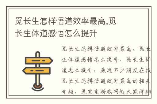觅长生怎样悟道效率最高,觅长生体道感悟怎么提升