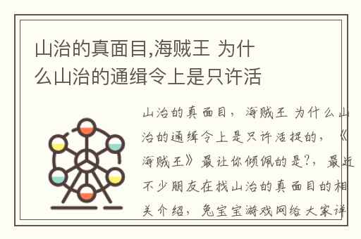 山治的真面目,海贼王 为什么山治的通缉令上是只许活捉的