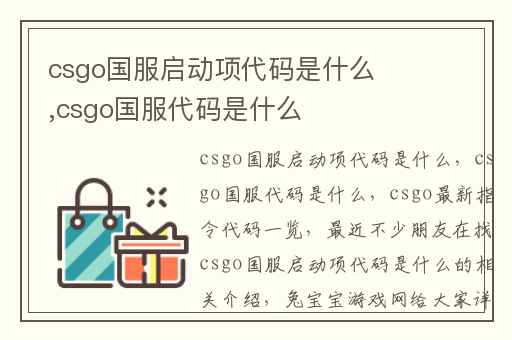 csgo国服启动项代码是什么,csgo国服代码是什么