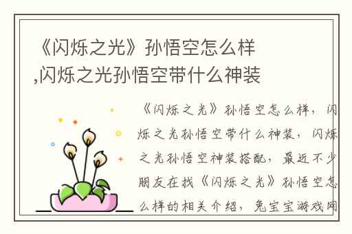 《闪烁之光》孙悟空怎么样,闪烁之光孙悟空带什么神装