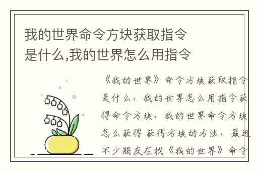 我的世界命令方块获取指令是什么,我的世界怎么用指令获得命令方块