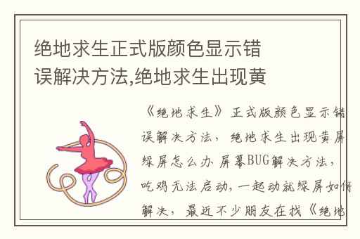 绝地求生正式版颜色显示错误解决方法,绝地求生出现黄屏绿屏怎么办 屏幕BUG解决方法
