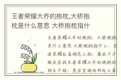 王者荣耀大乔的抱枕,大桥抱枕是什么意思 大桥抱枕指什么