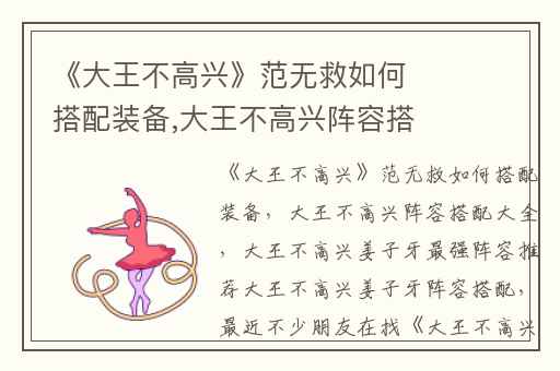 《大王不高兴》范无救如何搭配装备,大王不高兴阵容搭配大全