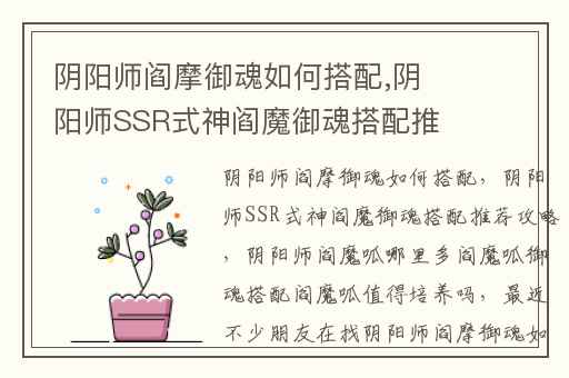 阴阳师阎摩御魂如何搭配,阴阳师SSR式神阎魔御魂搭配推荐攻略