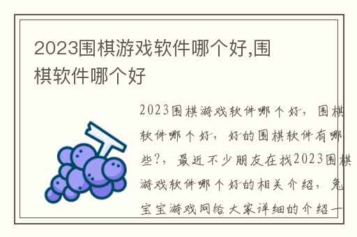 2023围棋游戏软件哪个好,围棋软件哪个好