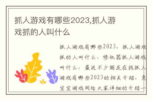 抓人游戏有哪些2023,抓人游戏抓的人叫什么